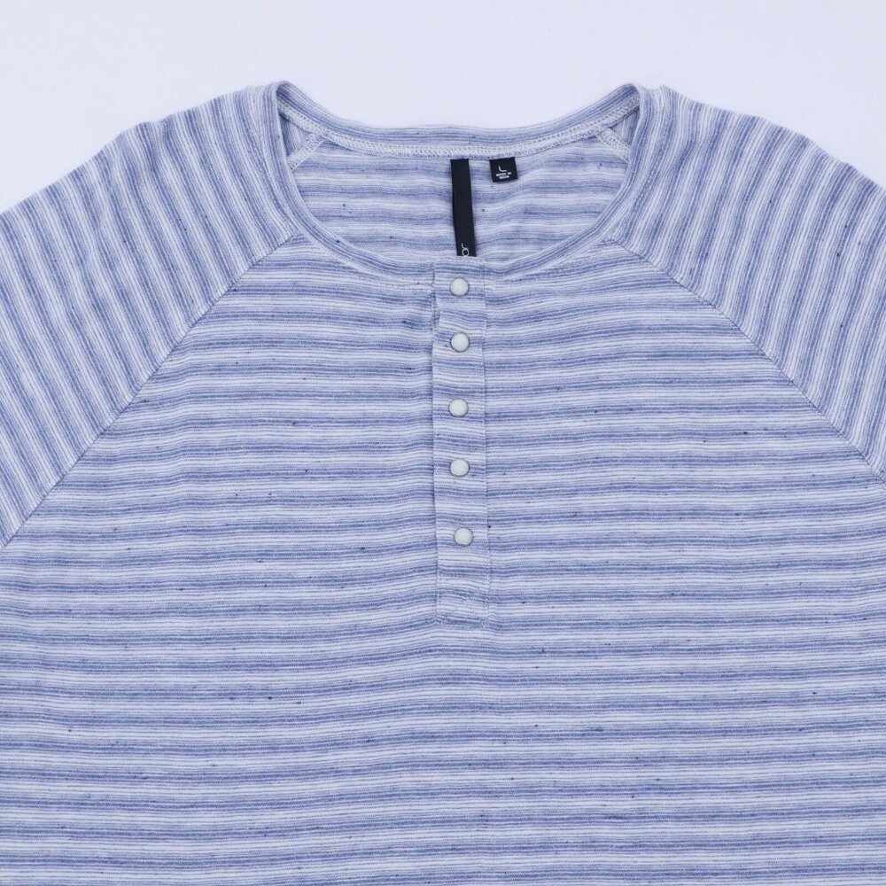 Joe's Jeans Long Sleeve Tee T-Shirt Henley Mens L Large Blue White Striped - Picture 2 of 6